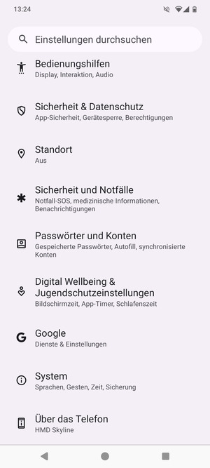Scrollen Sie und wählen Sie Sicherheit & Datenschutz