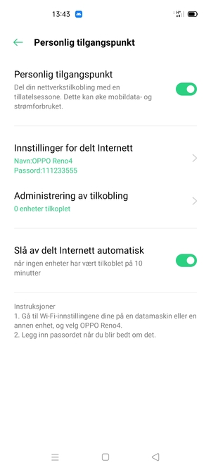 Telefonen din er konfigurert for bruk som et modem