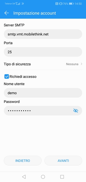 Inserisci l'indirizzo del server di posta in uscita
