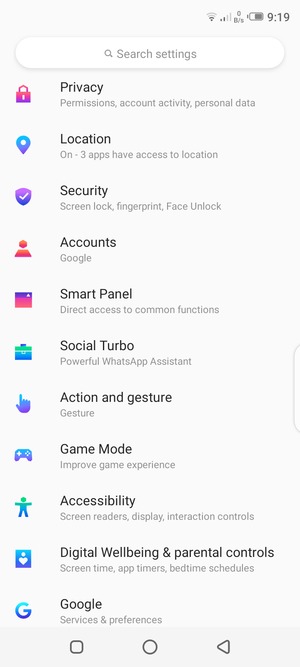 Scroll to and select Security