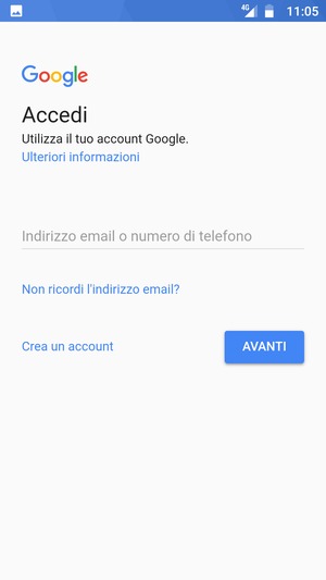 Inserisci il tuo indirizzo Gmail e seleziona AVANTI