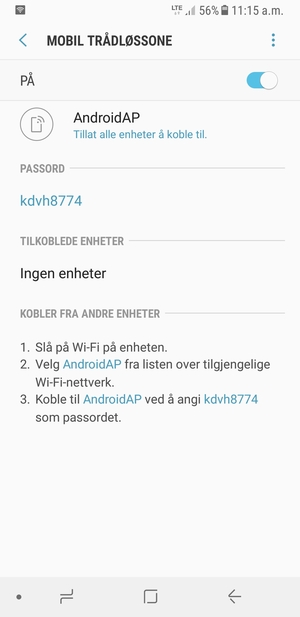 Telefonen din er konfigurert for bruk som et modem