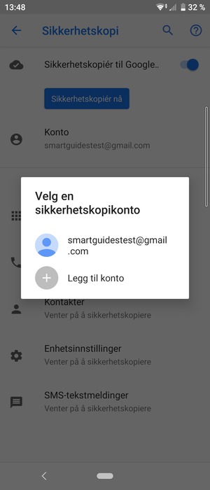 Velg sikkerhetskopi-kontoen din
