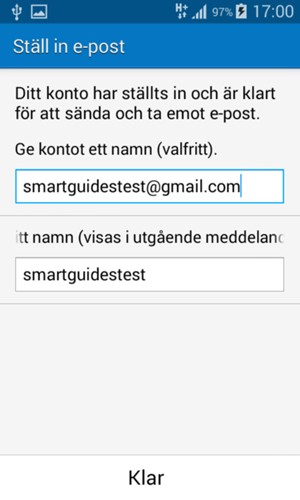 Ge ditt konto ett namn och ange ditt namn. Välj Klar