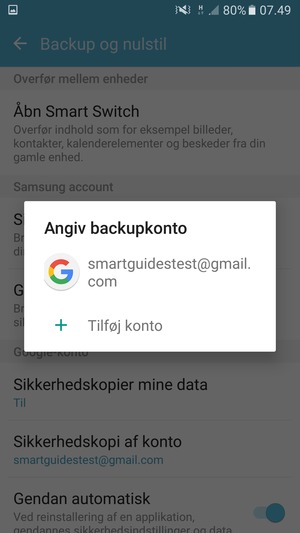 Vælg din sikkerhedskopi-konto