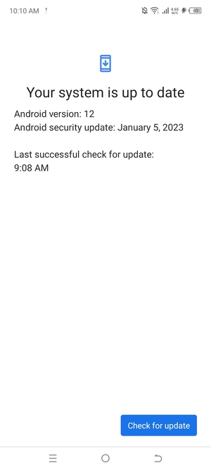 If your phone is up to date, you will see the following screen