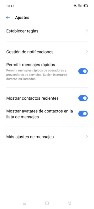Seleccione Más ajustes de mensajes