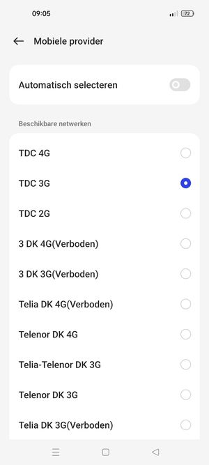 Selecteer een netwerkoperator uit de lijst