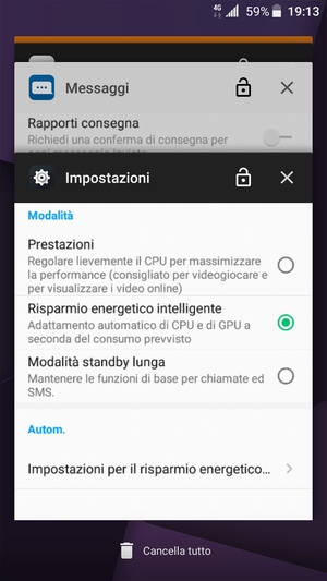 Seleziona Cancella tutto per chiudere tutte le applicazioni in esecuzione