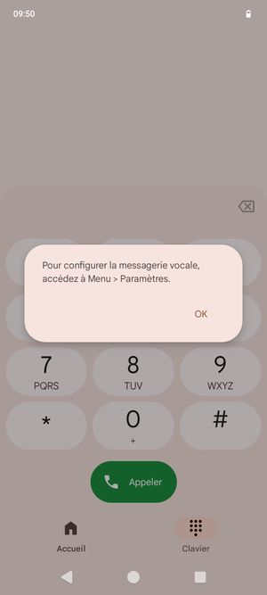 Si votre messagerie vocale n'est pas configurée, sélectionnez OK