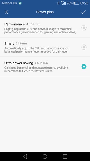 If you would like to enable Ultra power saving mode, select Ultra power saving and OK