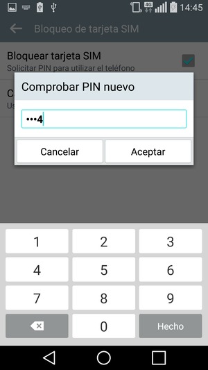 Confirme su nuevo PIN de la tarjeta SIM y seleccione Aceptar