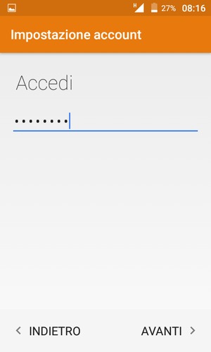 Inserisci la tua password di Gmail o Hotmail e seleziona AVANTI