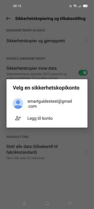 Velg sikkerhetskopi-kontoen din