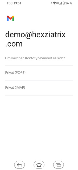 Wählen Sie Privat (POP3) oder Privat (IMAP)