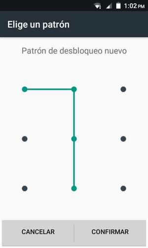 Dibuje de nuevo el patrón de desbloqueo y seleccione CONFIRMAR