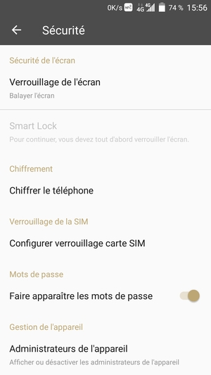 Sélectionnez Configurer verrouillage carte SIM
