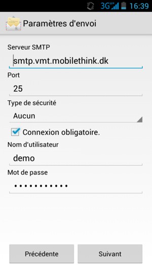 Saisissez l'adresse du serveur sortant