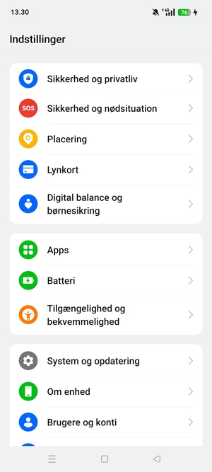 Scroll til og vælg Sikkerhed og privatliv