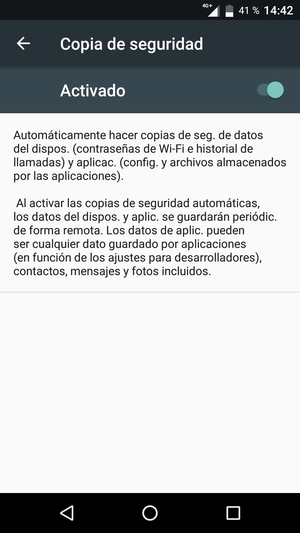 Active Copia de seguridad / Copiar mis datos