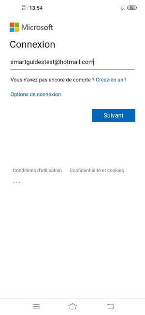 Saisissez votre adresse e-mail et sélectionnez Suivant