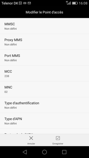 Faites défiler vers le bas et saisissez les informations Internet