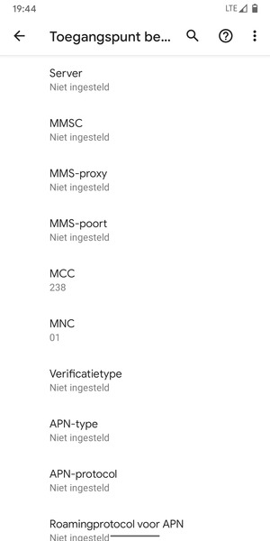 Scroll naar beneden en voer mms-gegevens in