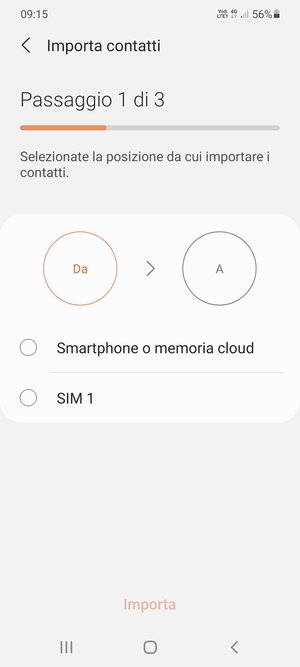 Seleziona SIM 1 o SIM 2