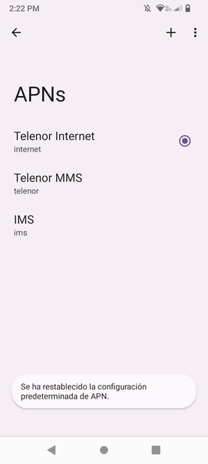 El teléfono se reiniciará con la configuración predeterminada de Internet y MMS