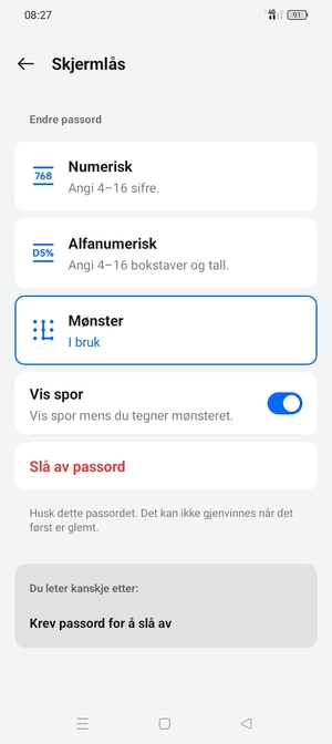 Telefonen din er nå sikret med en skjermlås