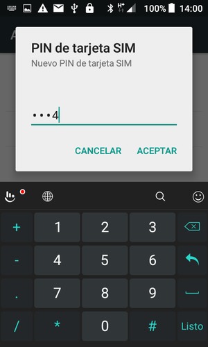 Introduzca su Nuevo PIN de tarjeta SIM y seleccione ACEPTAR