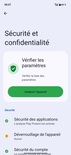 Pour activer votre écran de verrouillage, allez dans le menu Sécurité et confidentialité et sélectionnez Deverrouillage de l'appareil
