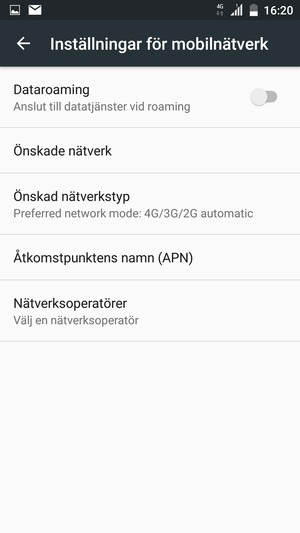 Välj Önskad nätverkstyp