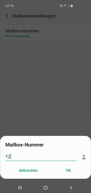 Geben Sie die Mailbox-Nummer ein und wählen Sie OK