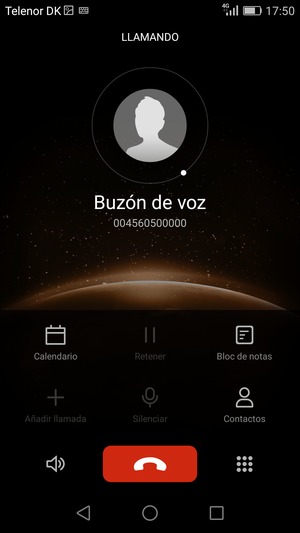 Si el correo de voz está llamando como aparece esta pantalla, el teléfono está configurado correctamente.