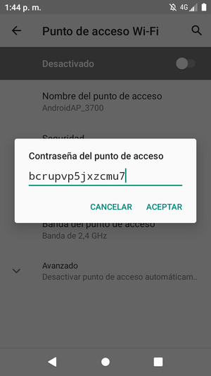 Introduzca una contraseña de punto de acceso Wi-Fi de al menos 8 caracteres y seleccione ACEPTAR