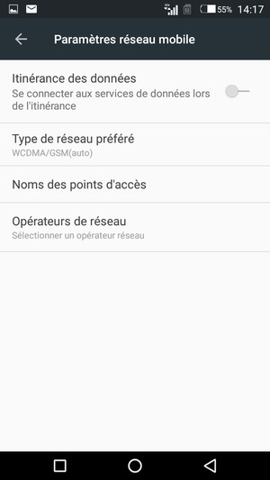 Sélectionnez Type de réseau préféré