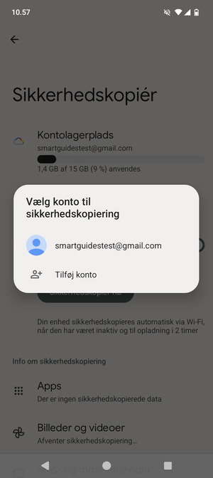 Vælg din sikkerhedskopi-konto