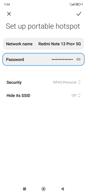 Enter a Wi-Fi hotspot password of at least 8 characters and select SAVE