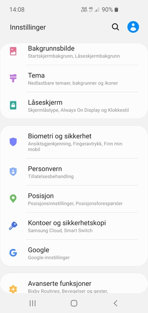 Bla til og velg Kontoer og sikkerhetskopi