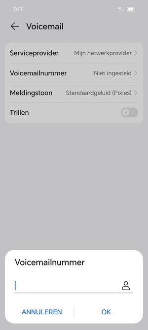 Voer het Voicemailnummer in en selecteer OK