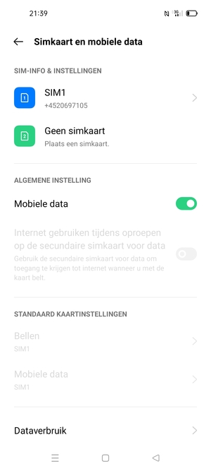 Selecteer SIM1 of SIM2