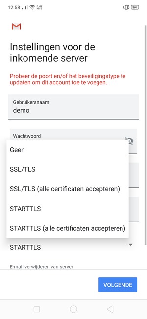 Selecteer Geen en VOLGENDE