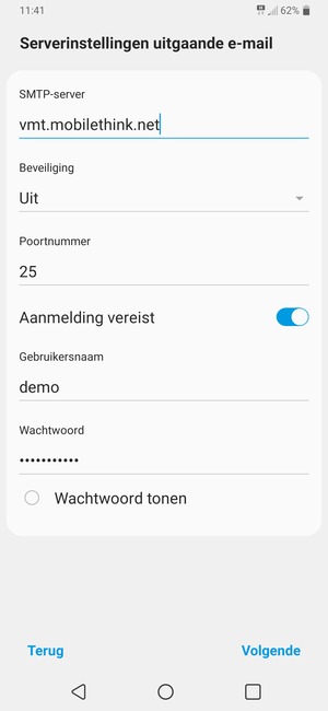 Voer Uitgaand serveradres in