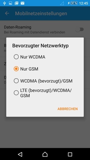 Wählen Sie Nur GSM, um 2G zu aktivieren
