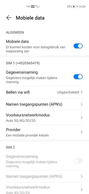 Schakel Gegevensroaming in of uit