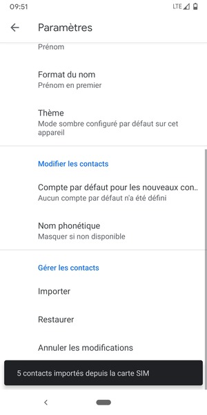 Vos contacts vont être enregistrés sur votre compte Google et dans votre téléphone lors de la prochaine synchronisation de Google.