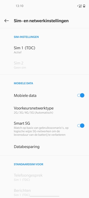 Selecteer SIM 1 of SIM 2