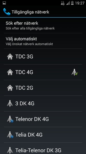 Välj en nätverksoperatör från listan
