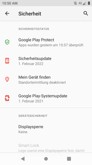 Um Ihre Bildschirmsperre zu aktivieren, gehen Sie zum Sicherheit Menü und wählen Sie  Displaysperre